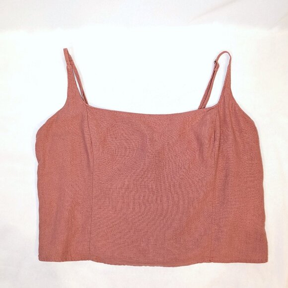 Abercrombie | Linen Blend Coral Pink Crop Top Cami w/ Smocked Back | Large - Picture 4 of 8